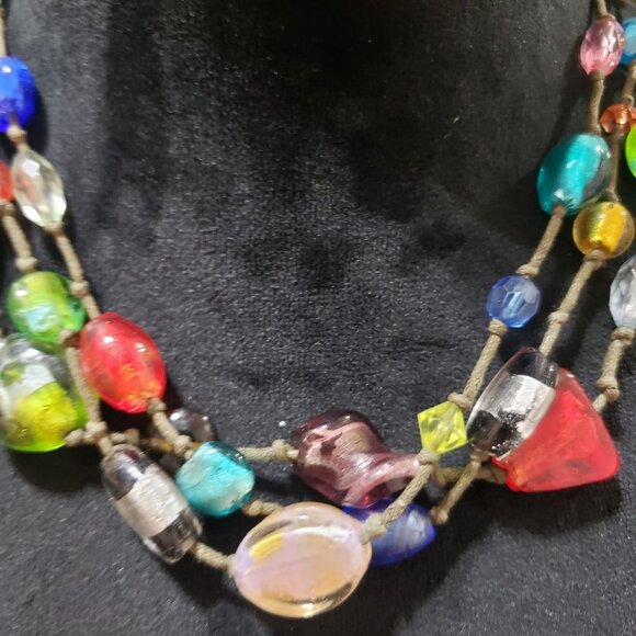 Womens Fashion Triple Strand Multicolor Rhinestones Beaded Charm Necklace - Picture 3 of 6